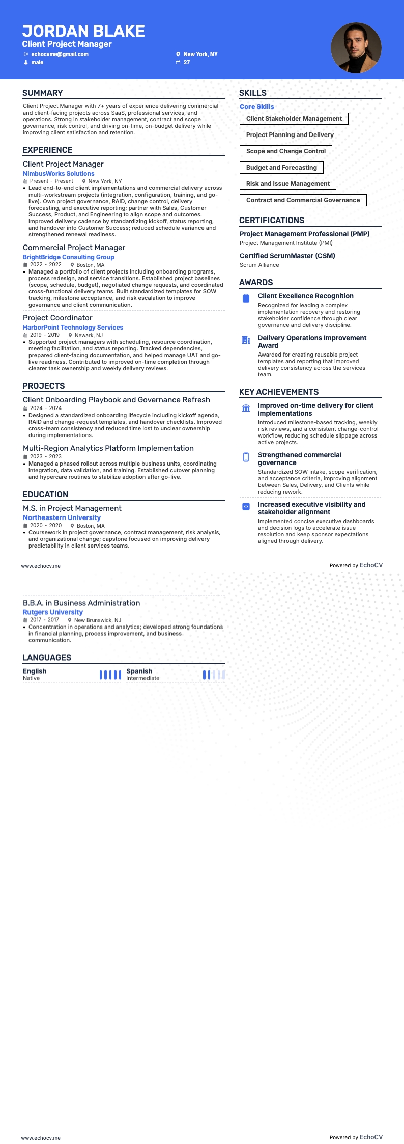 Gerente de proyectos de clientes