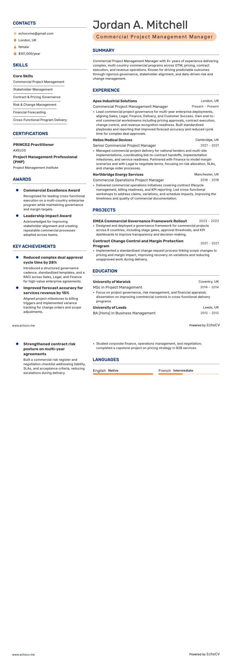 Kaufmännischer Projektmanager resume example