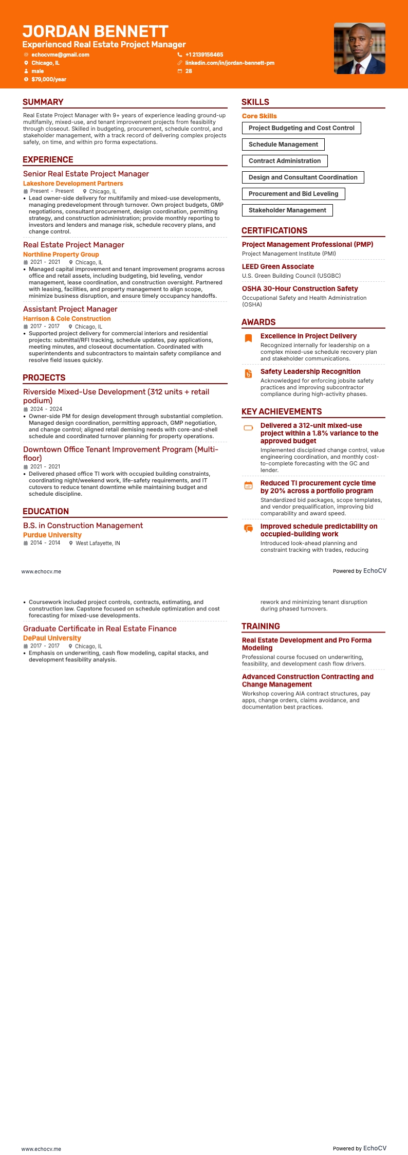 Experienced Real Estate Project Manager full preview