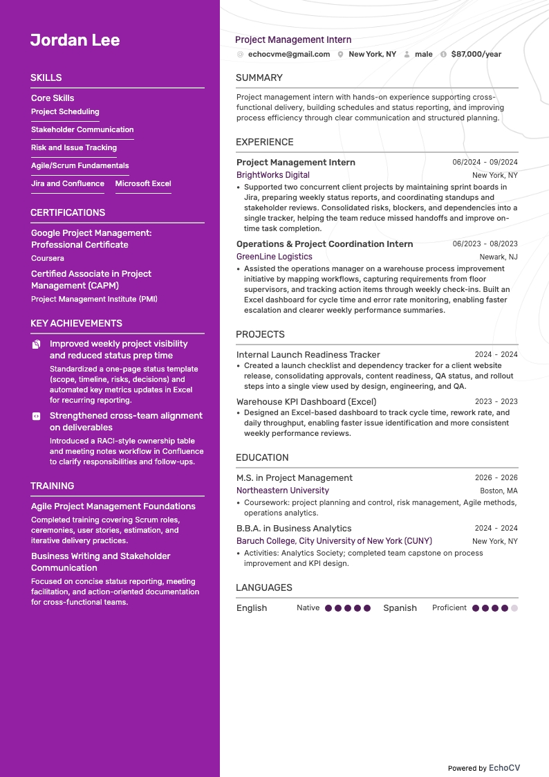 Project Management Intern full preview