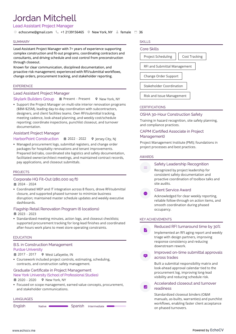 Assistente principale del project manager