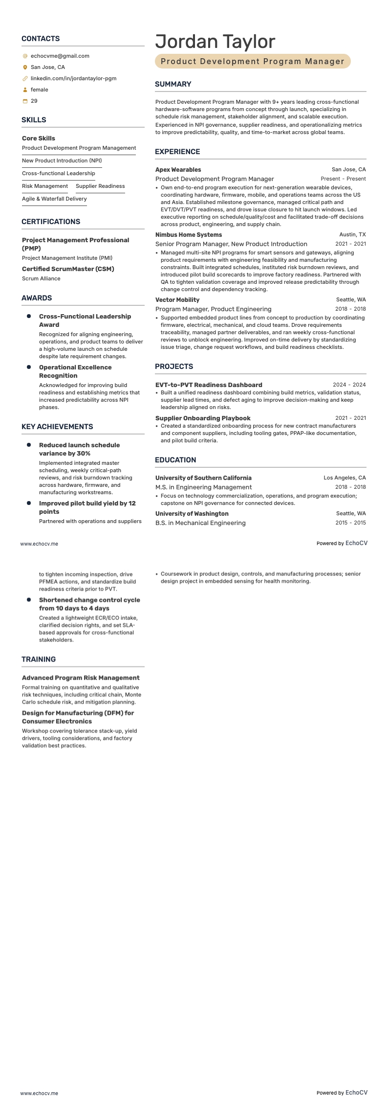 Product Development Program Manager full preview