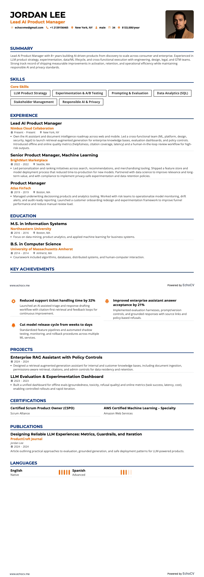 Prévia completa de Gerente Principal de Produto de IA