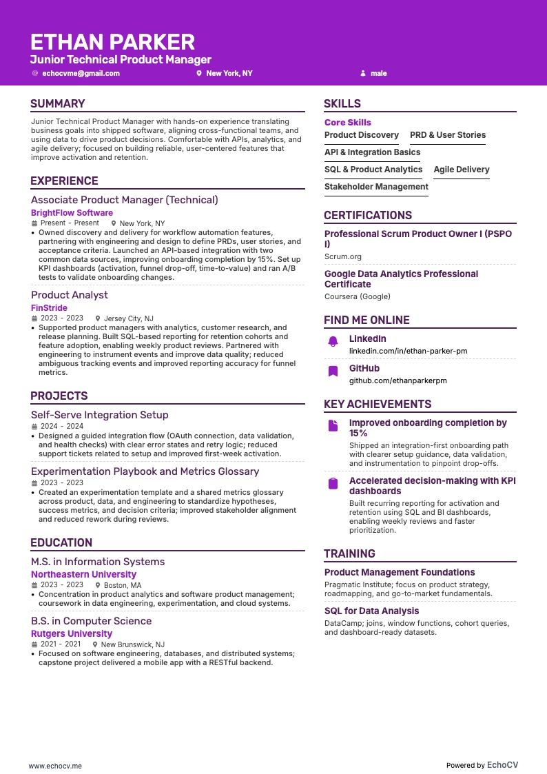 Junior Technical Product Manager full preview