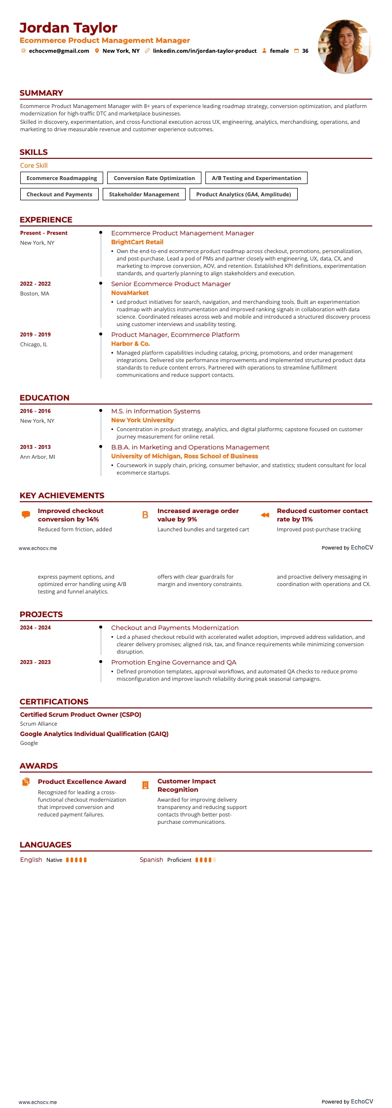 Ecommerce Product Management Manager full preview