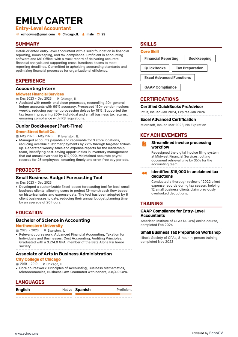 初級会計士 example resume
