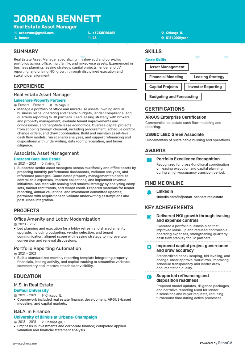 Promoteur immobilier resume example