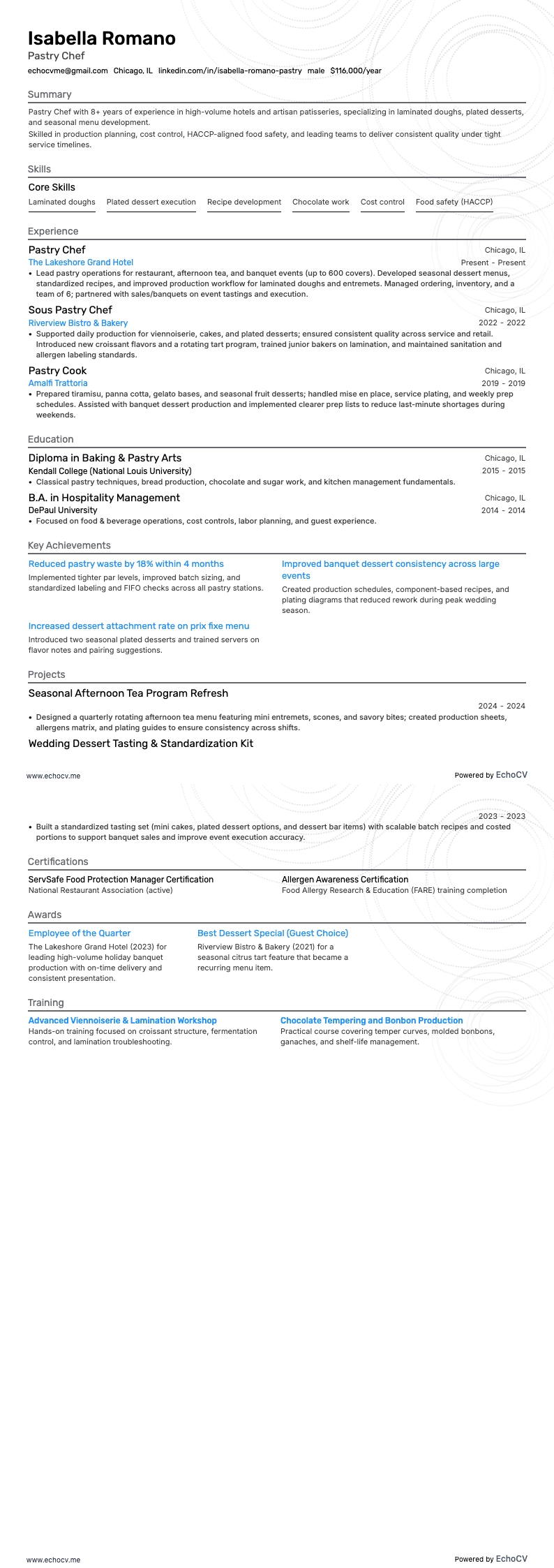 シェフ resume example