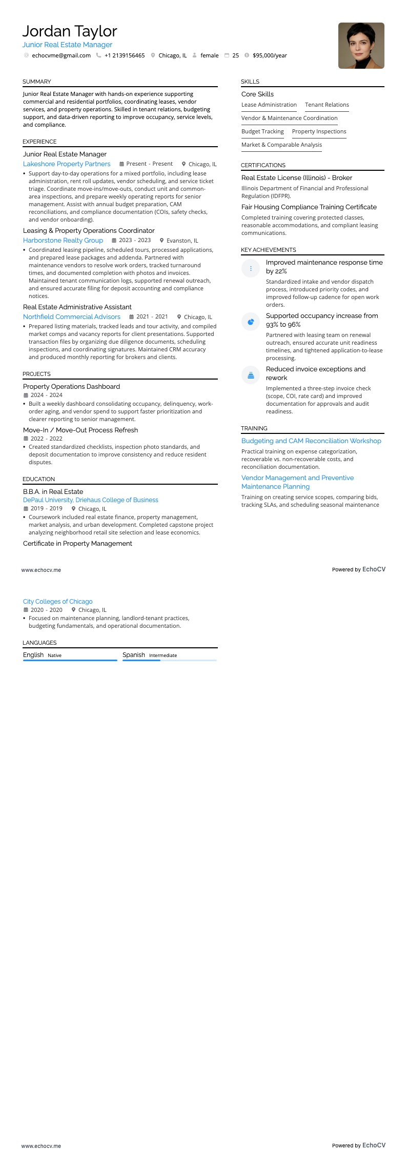 Gerente inmobiliario resume example