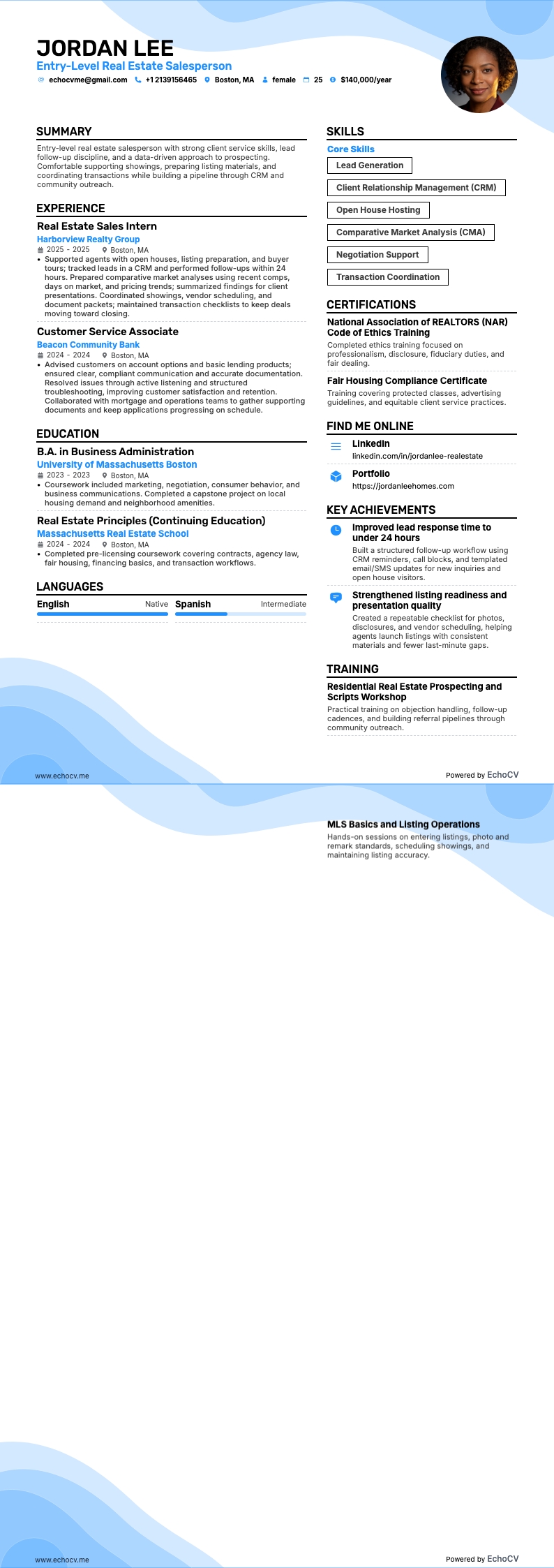 Vastgoedverkoper resume example