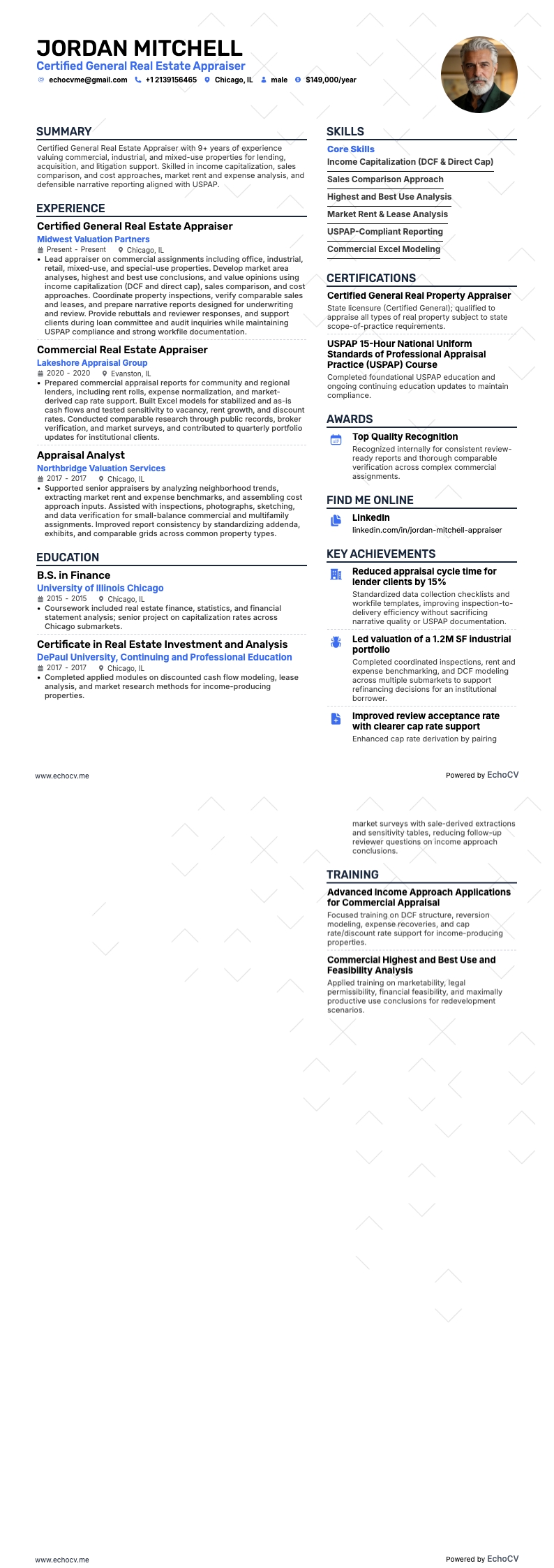 Certified General Real Estate Appraiser example resume