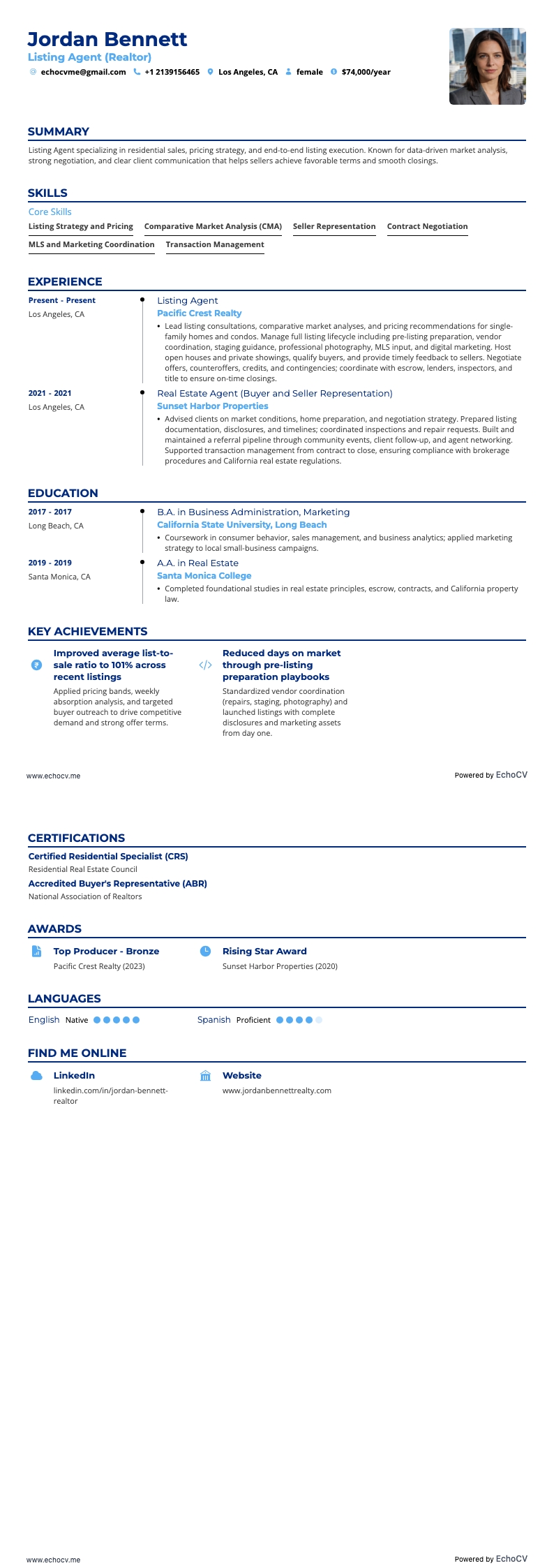 Immobilienmakler resume example