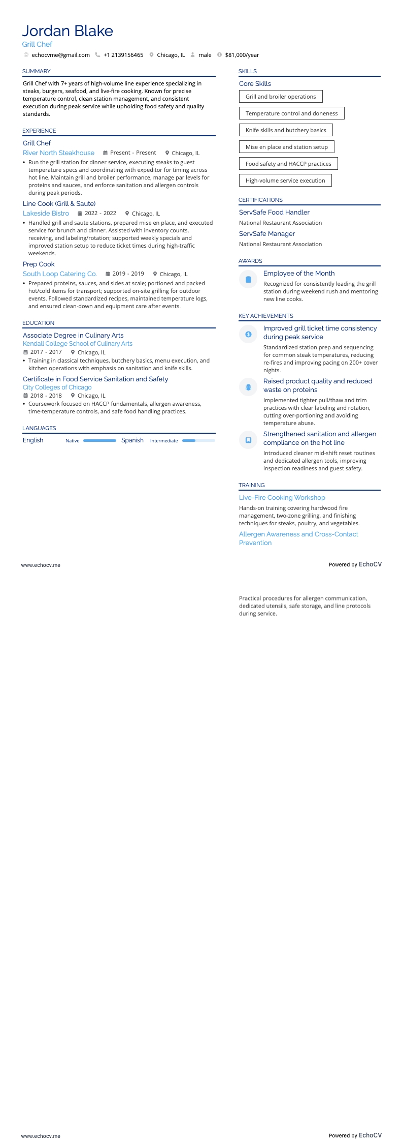 グリルシェフ example resume