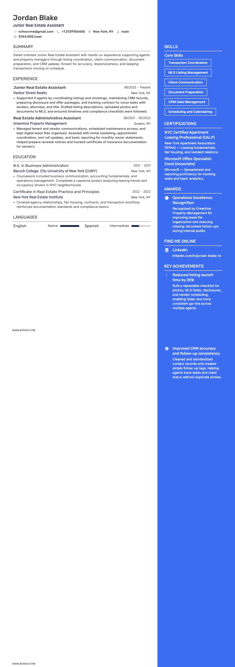 Fastighetsassistent resume example