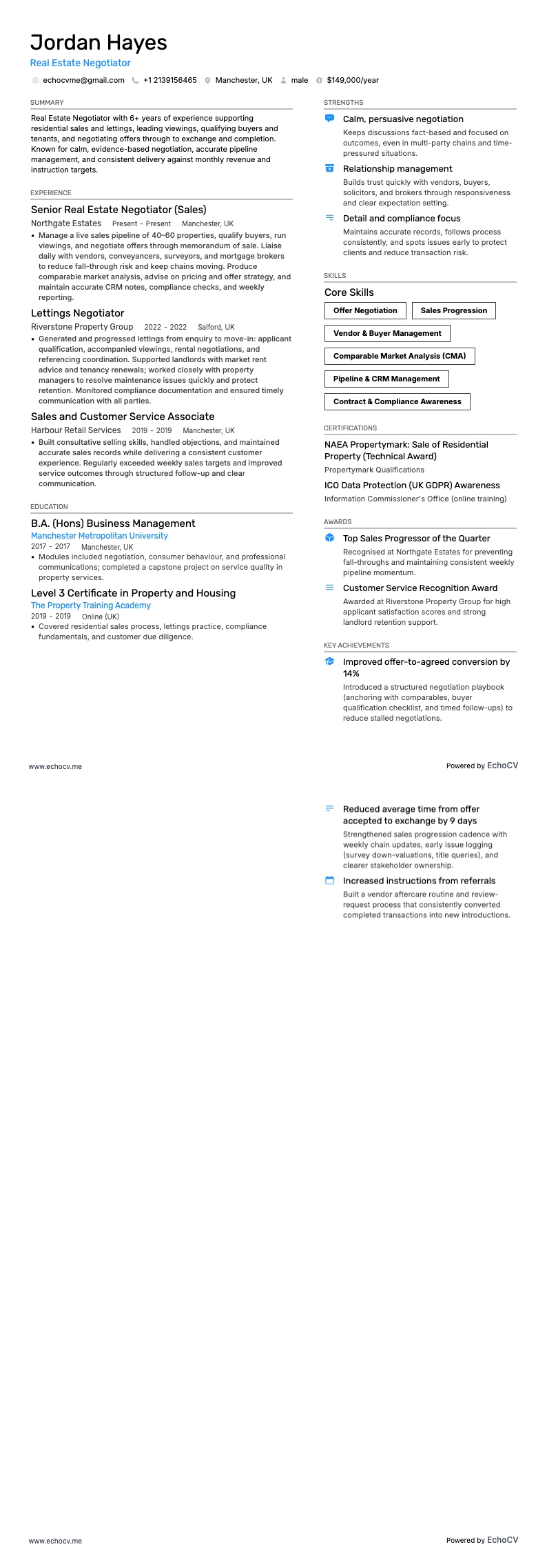 Agente inmobiliario resume example