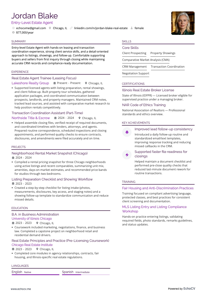 不動産エージェント resume example