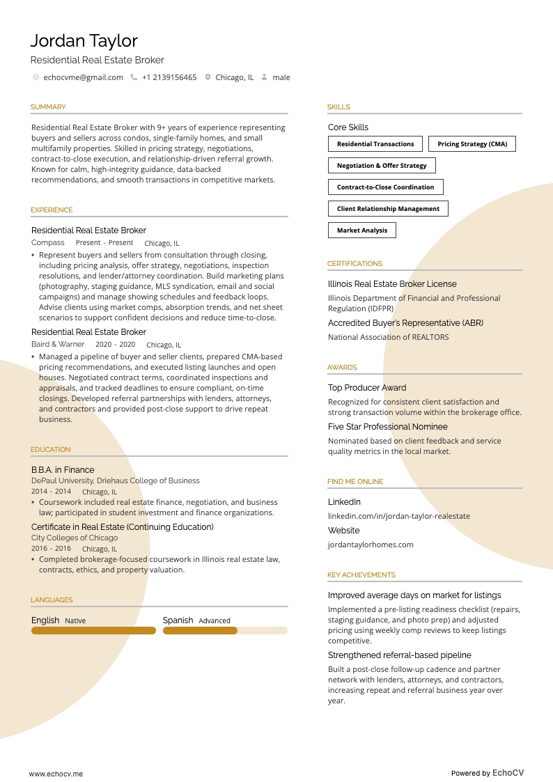 Broker resume example