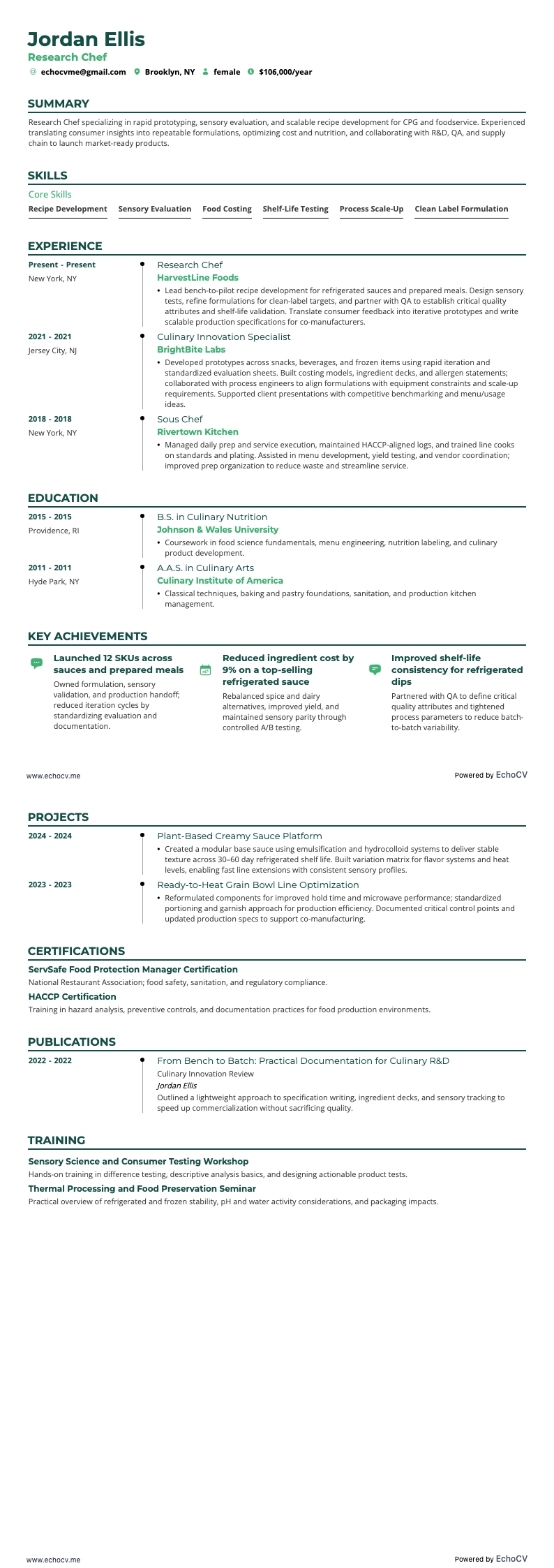 研究シェフ example resume