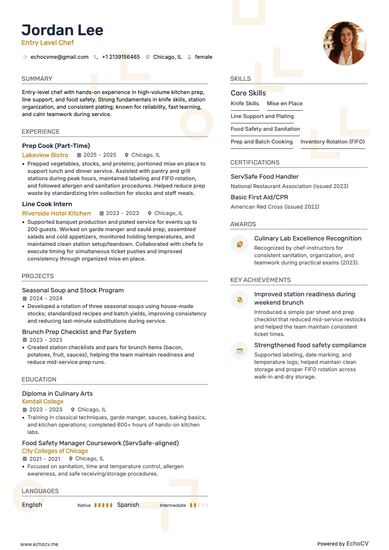 셰프 resume example