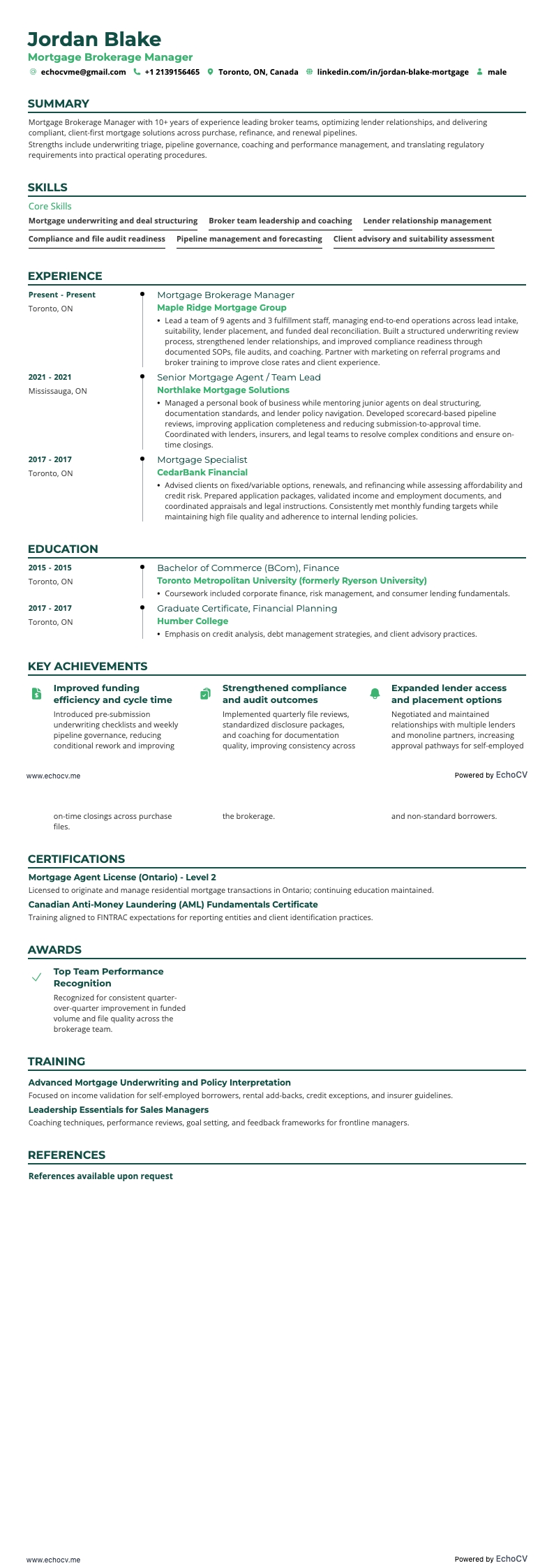 Mortgage Broker resume example