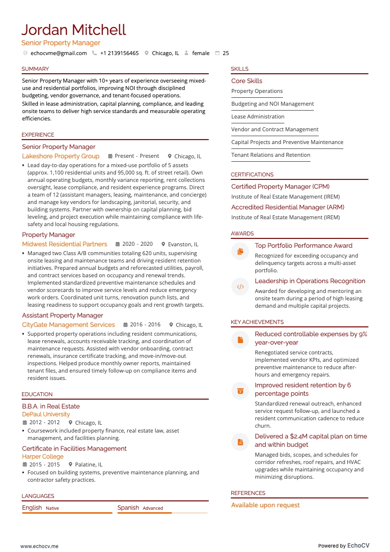 Immobilienverwalter resume example