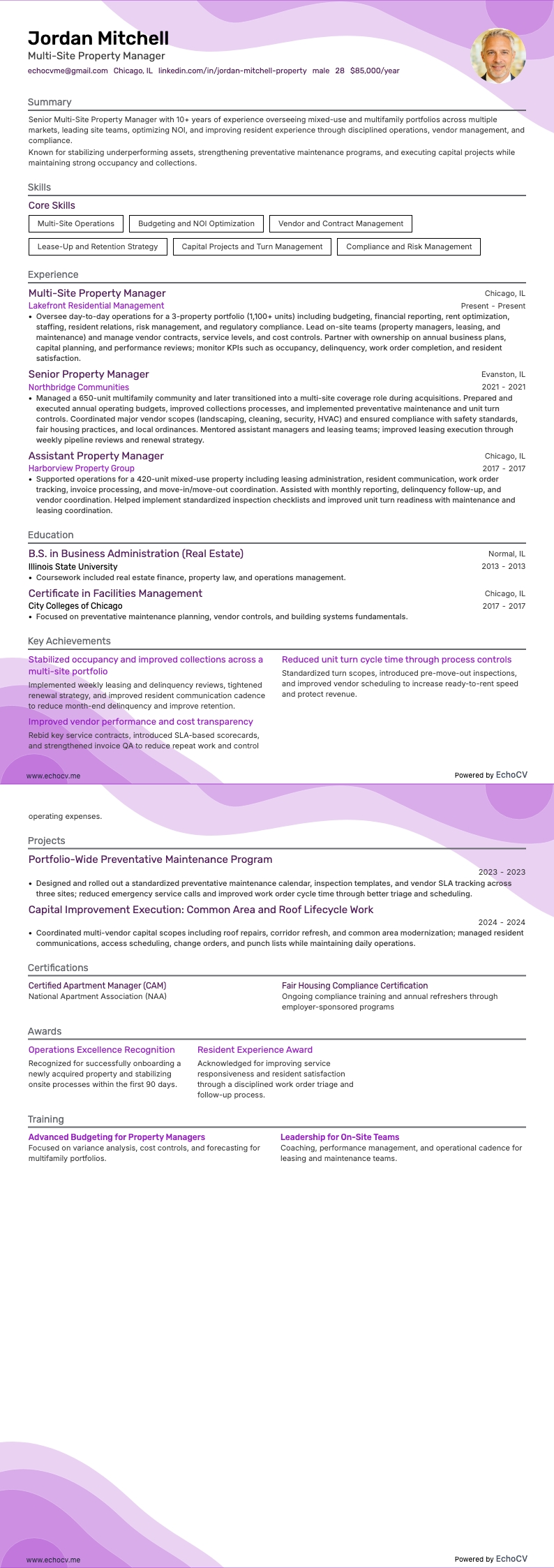 Multi-Site Property Manager example resume