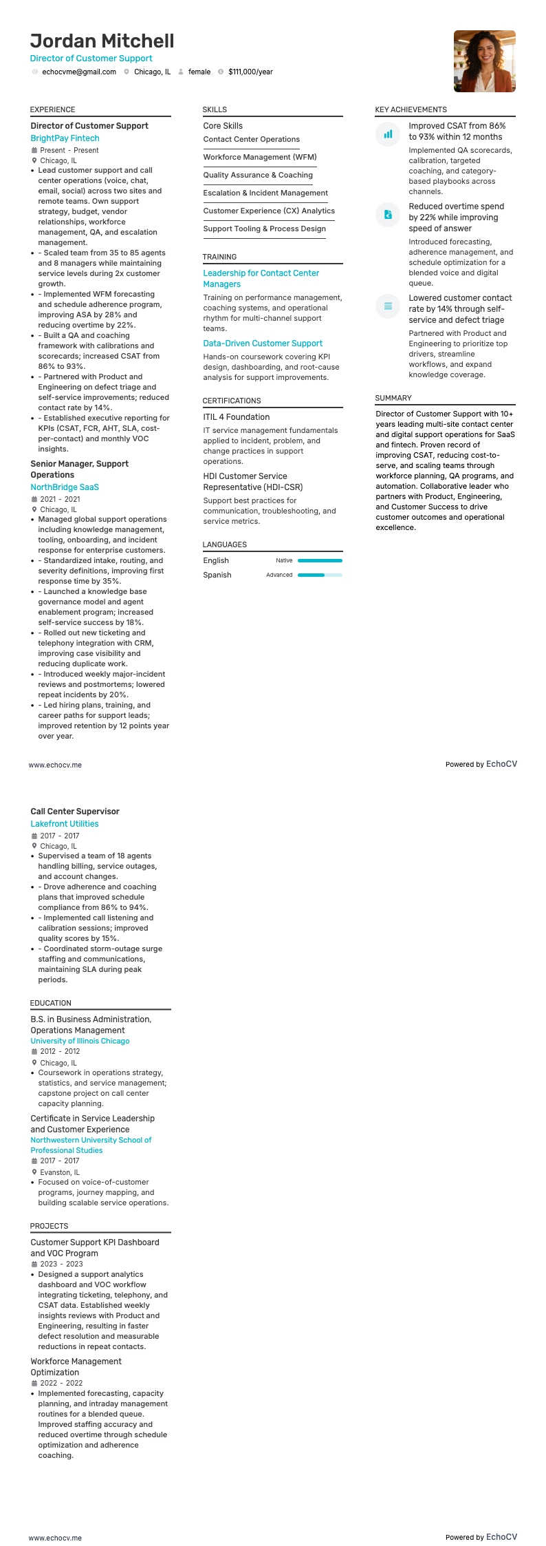 Callcenterdirecteur resume example