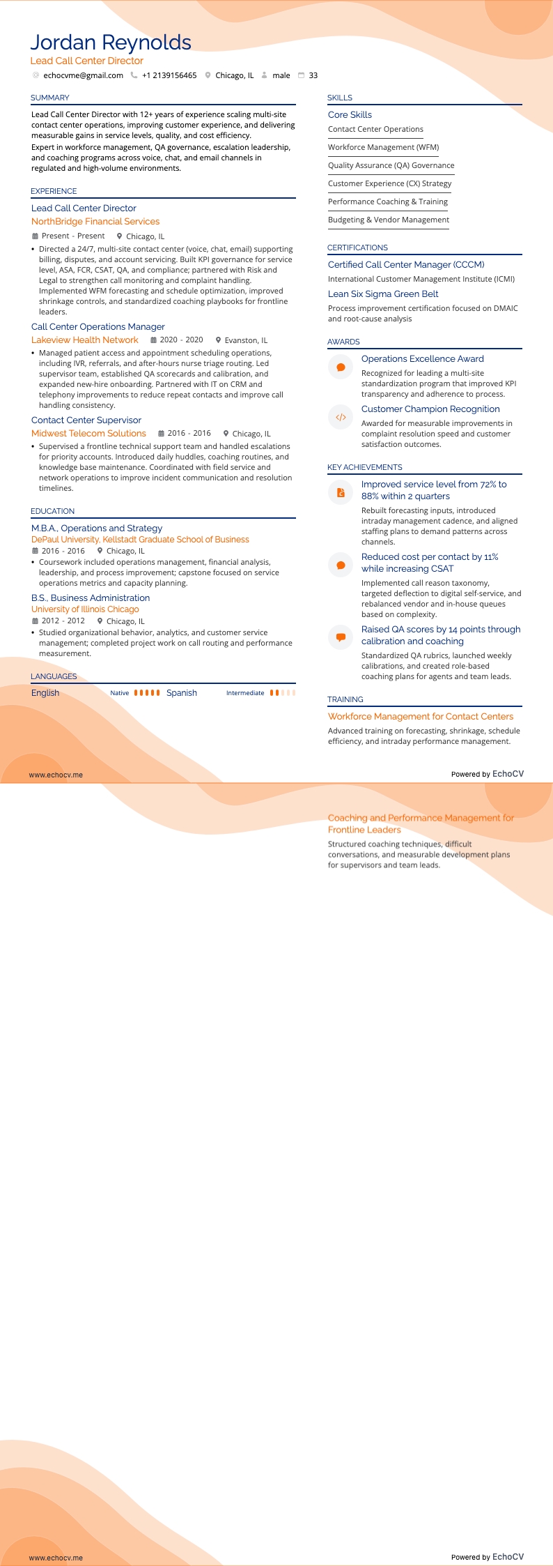 Hoofddirecteur callcenter volledige voorbeeldweergave