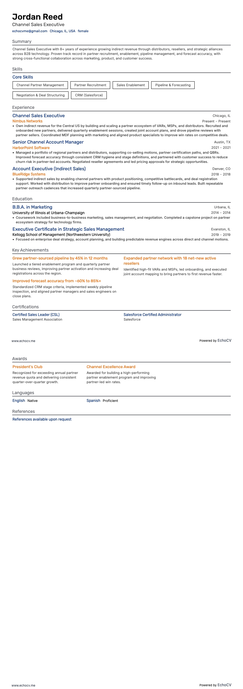 Leitender Vertriebsmitarbeiter resume example