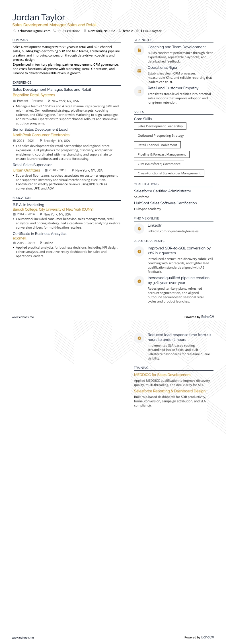 Aperçu complet de Responsable du développement commercial, ventes et retail