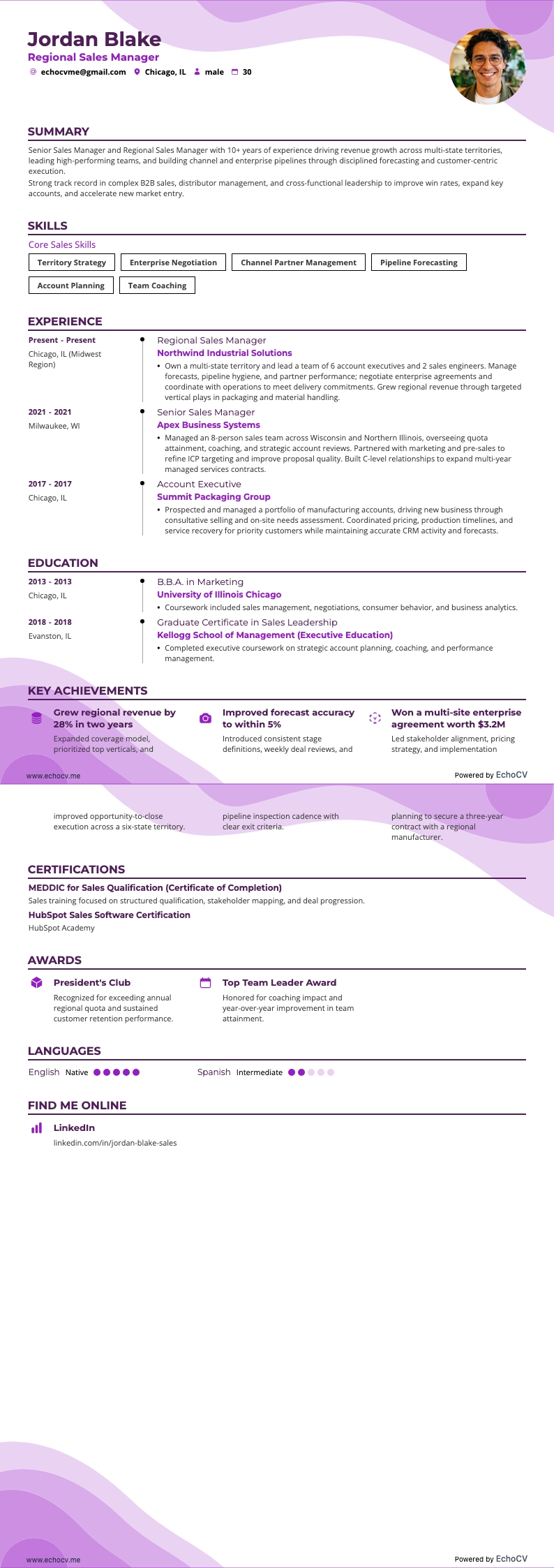 Regional Sales Manager example resume