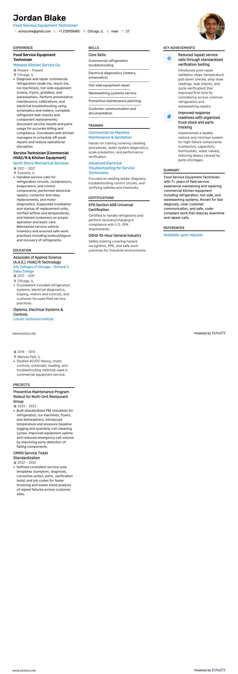 Ristorazione resume example