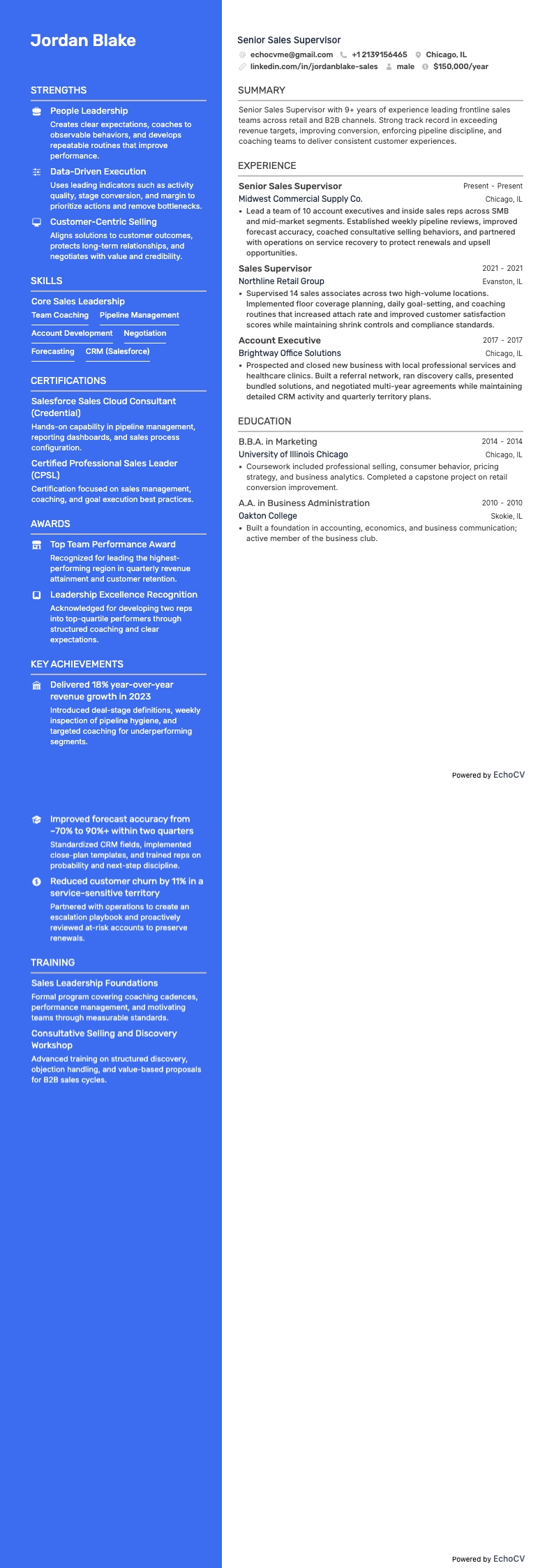 Aperçu complet de Superviseur commercial senior