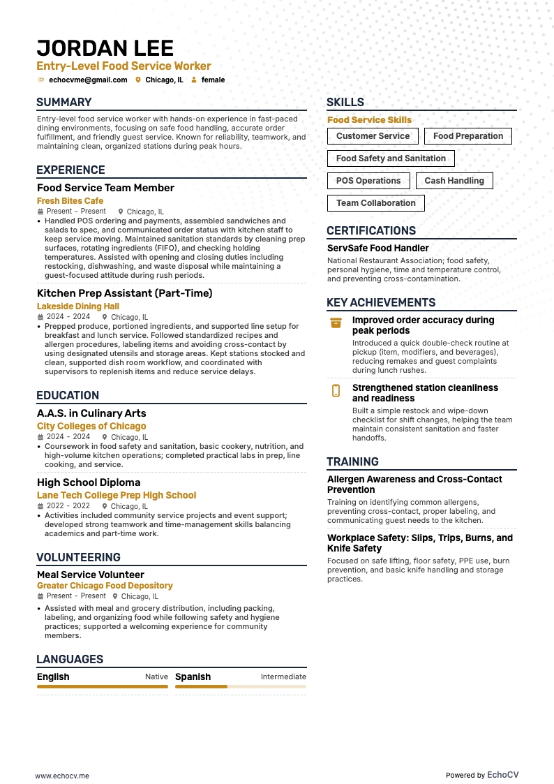 Entry-Level Food Service Worker full preview