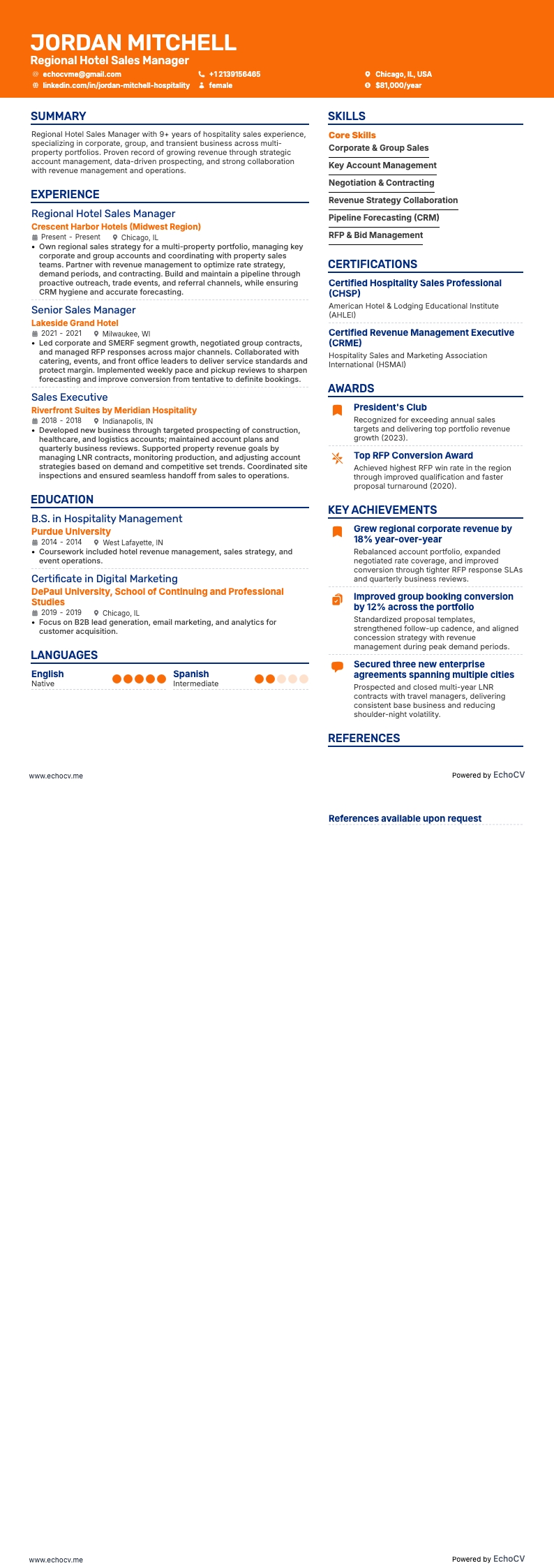 地域ホテル営業マネージャー の全体プレビュー