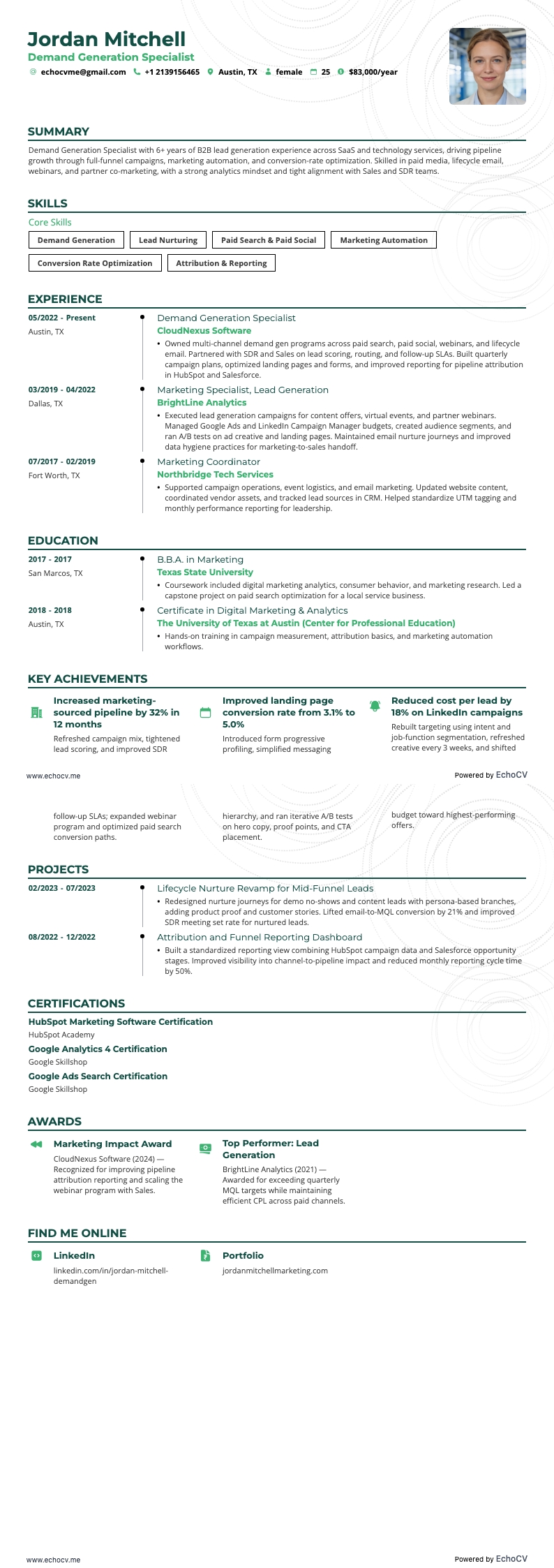 潛在客戶開發 resume example