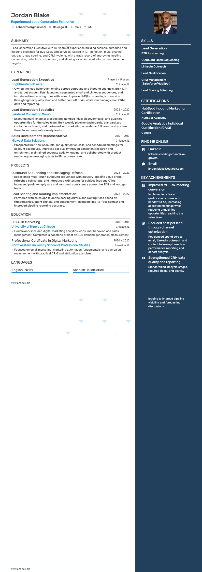 Generazione di lead resume example