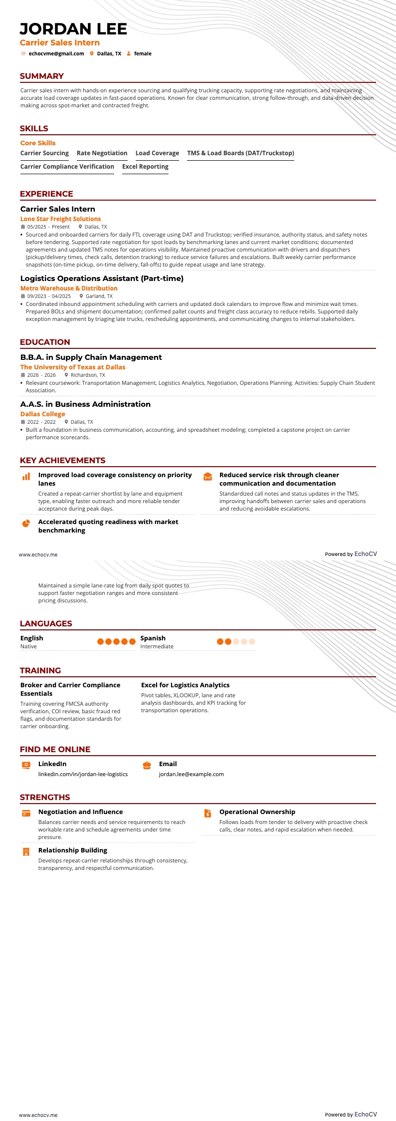 Ventas sólidas de transportistas resume example