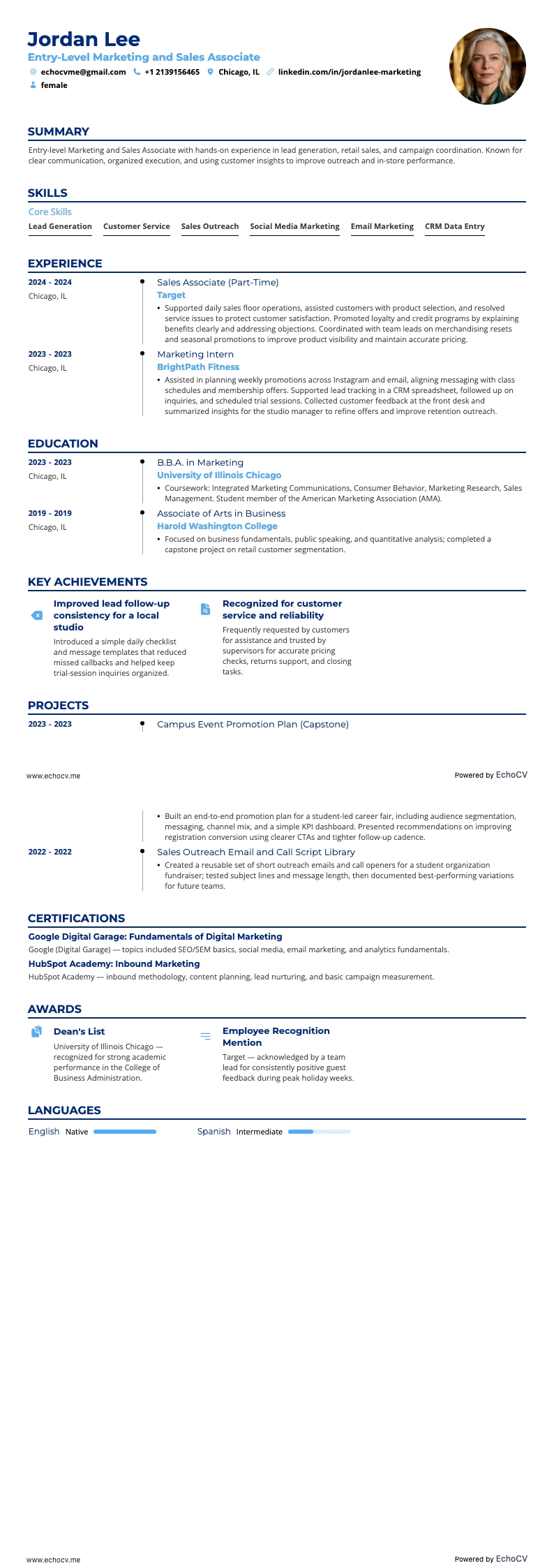 Entry-Level Marketing and Sales Associate full preview