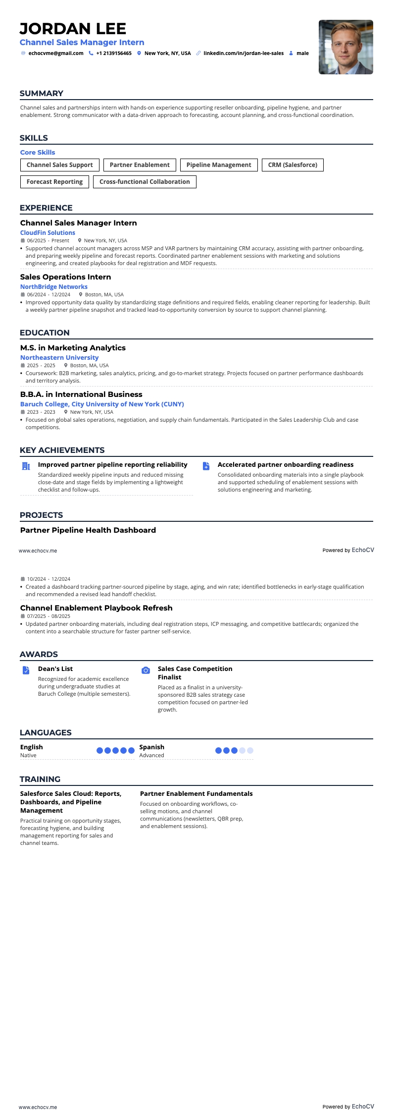 Estagiário de gerente de vendas de canal