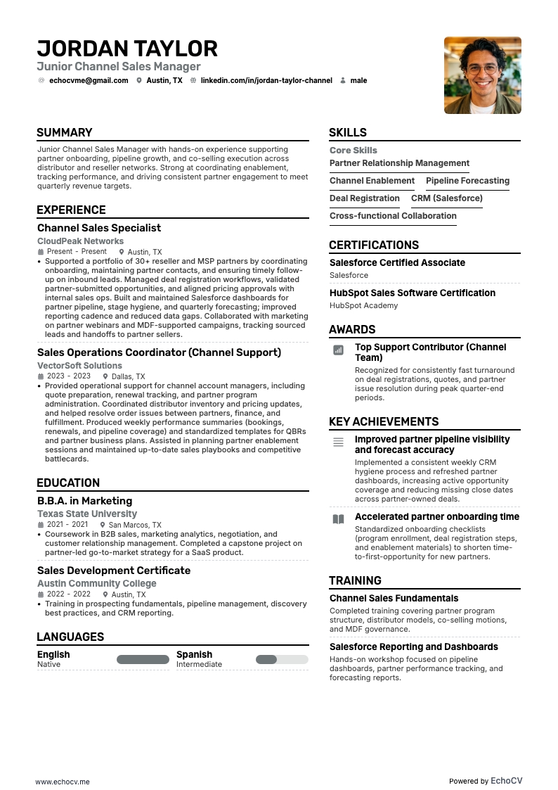 Quản lý bán hàng kênh resume example