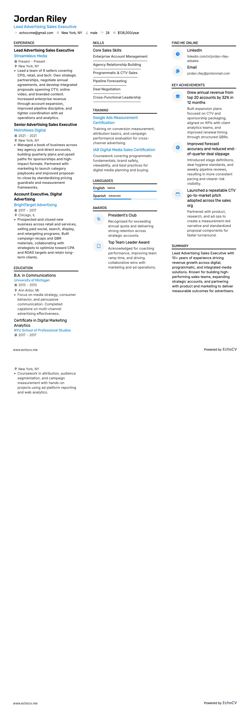 Lead Advertising Sales Executive full preview