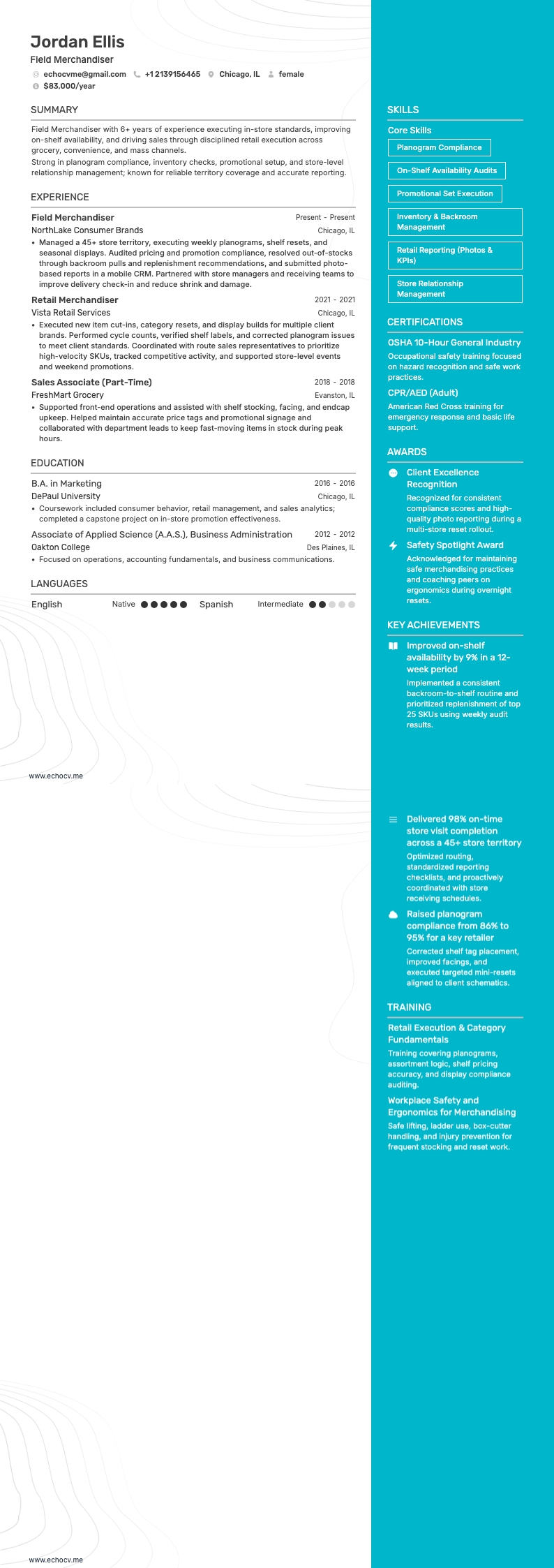 Außendienst-Merchandiser example resume