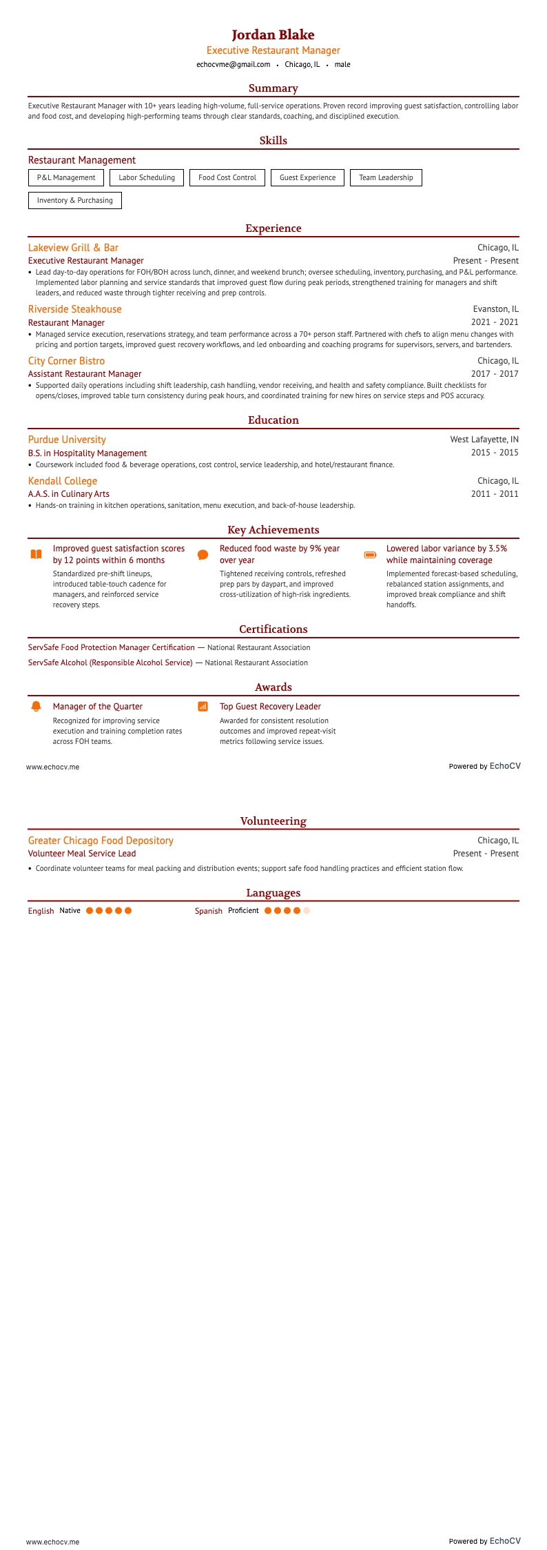 총괄 레스토랑 매니저 전체 미리보기