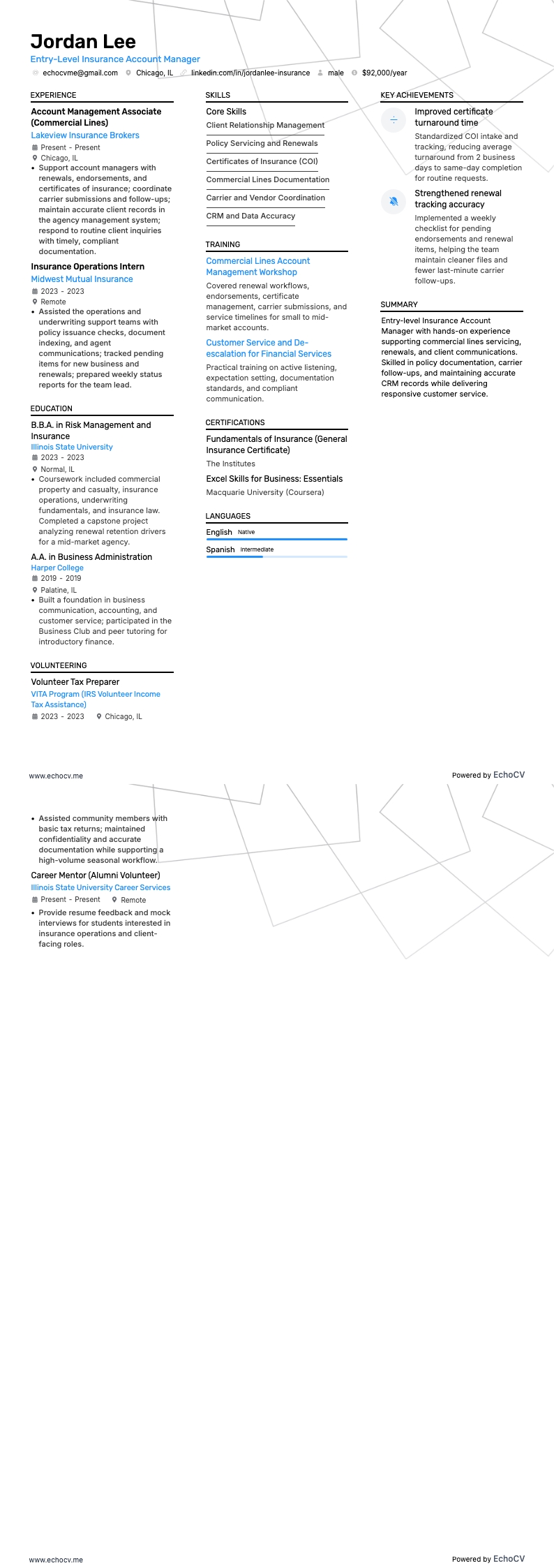 Accountmanager verzekeringen resume example