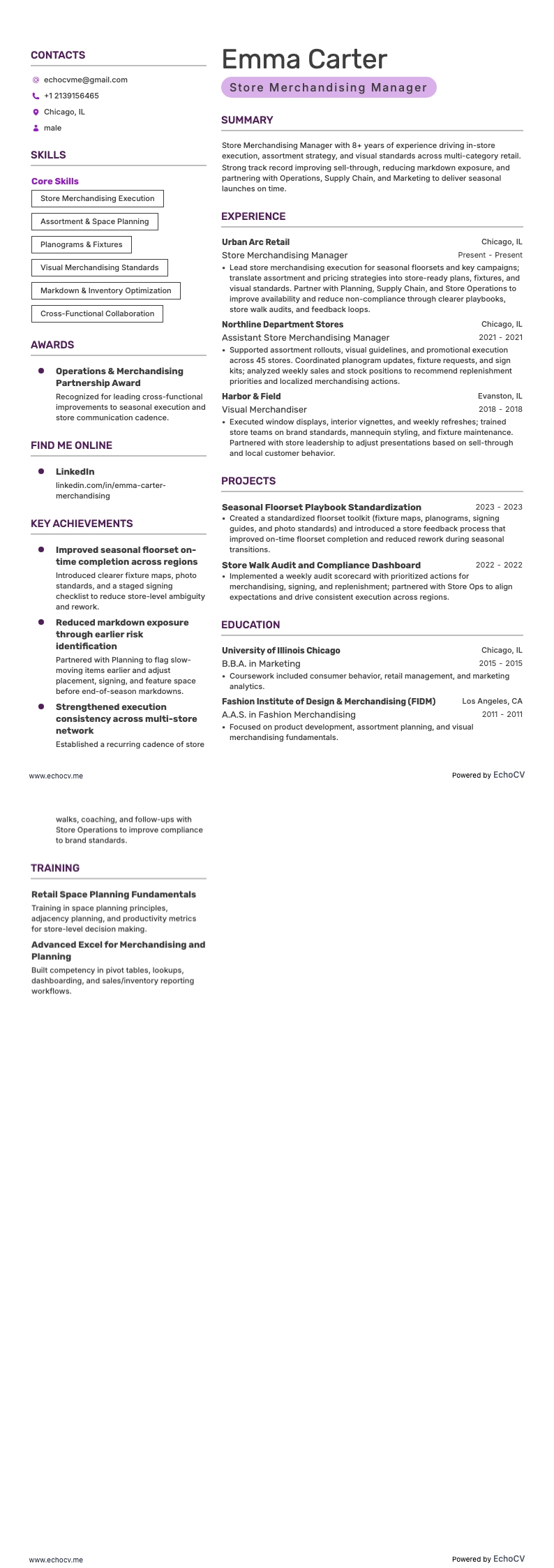 Filial-Merchandising-Manager example resume