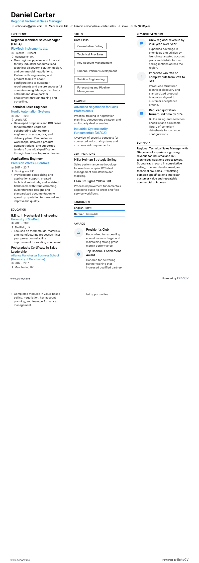 Anteprima completa di Responsabile regionale vendite tecniche