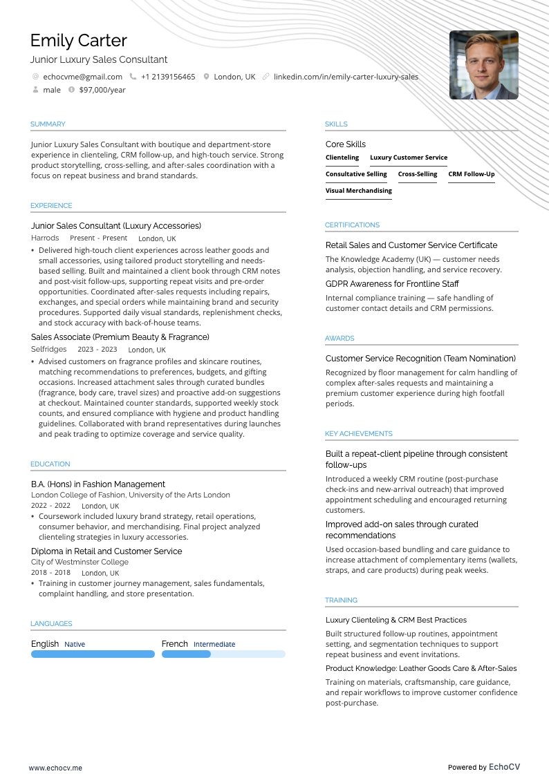 Junior Luxury Sales Consultant full preview
