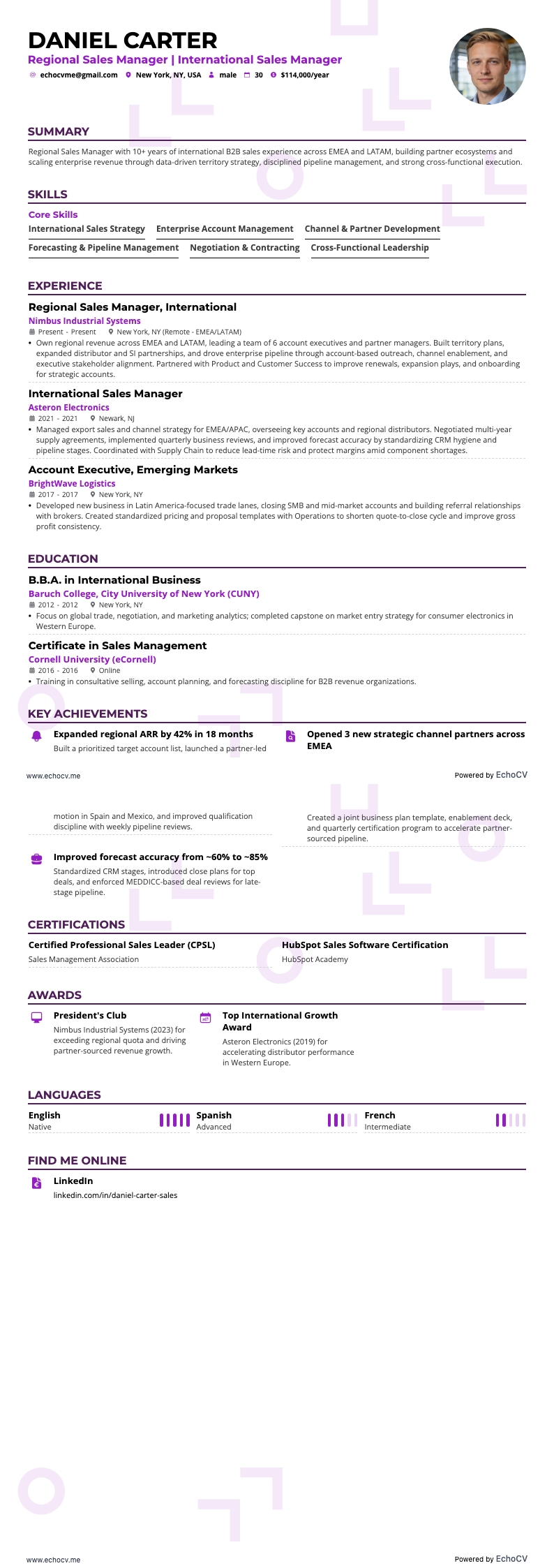 Regional Sales Manager example resume