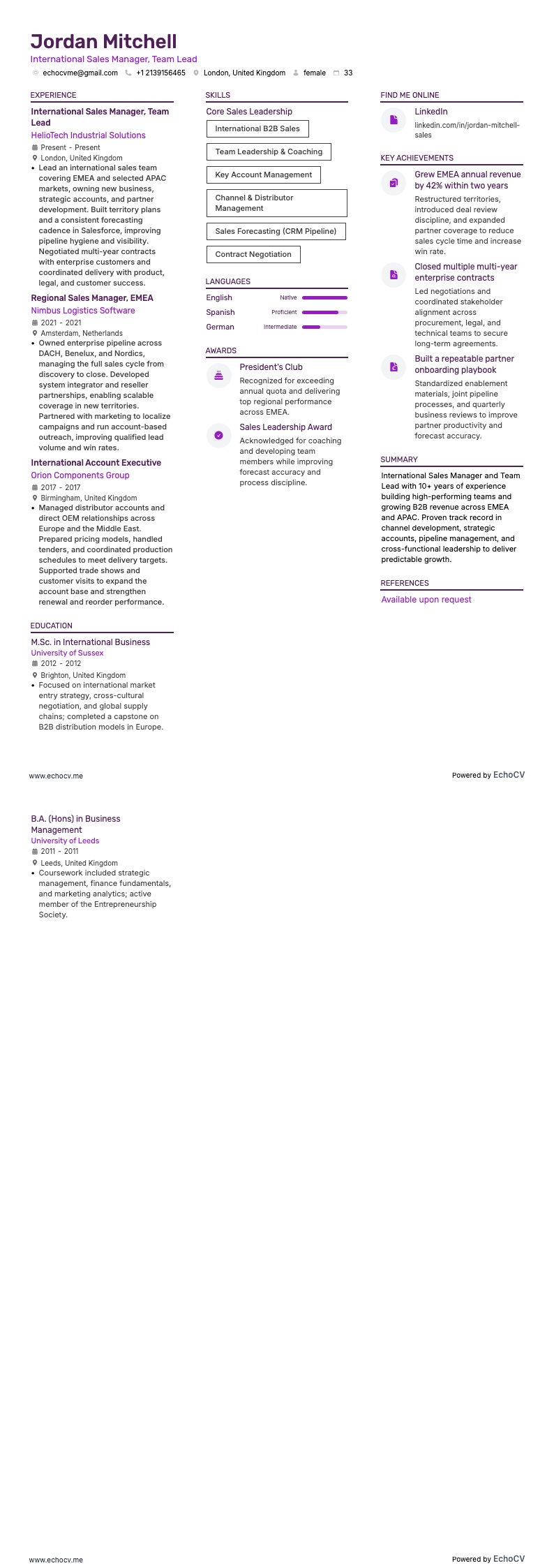 International Sales Manager, Team Lead full preview